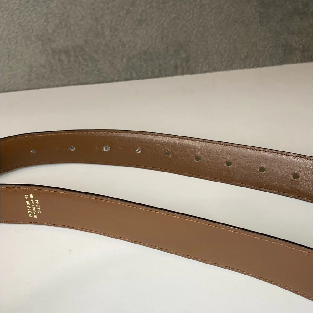 Men’s Size 44 Brown Genuine Leather Belt Silver Tone Buckle PB1288 11